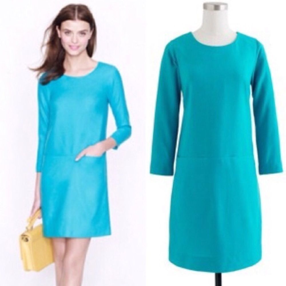 J Crew Jules Dress in Wool Turquoise ,  3/4 Sleeve